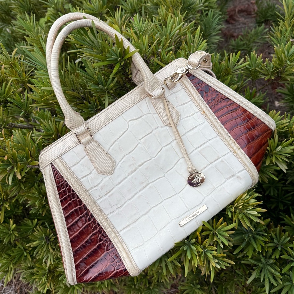 BRAHMIN Arden Tote Satchel Crossbody Bag Brinkley Leather Pecan Croc Embossed